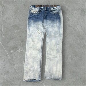 Rock Revival Jeans Mens 38x32 Blue‎ Light Wash A3 Straight Embroidered Hip Hop